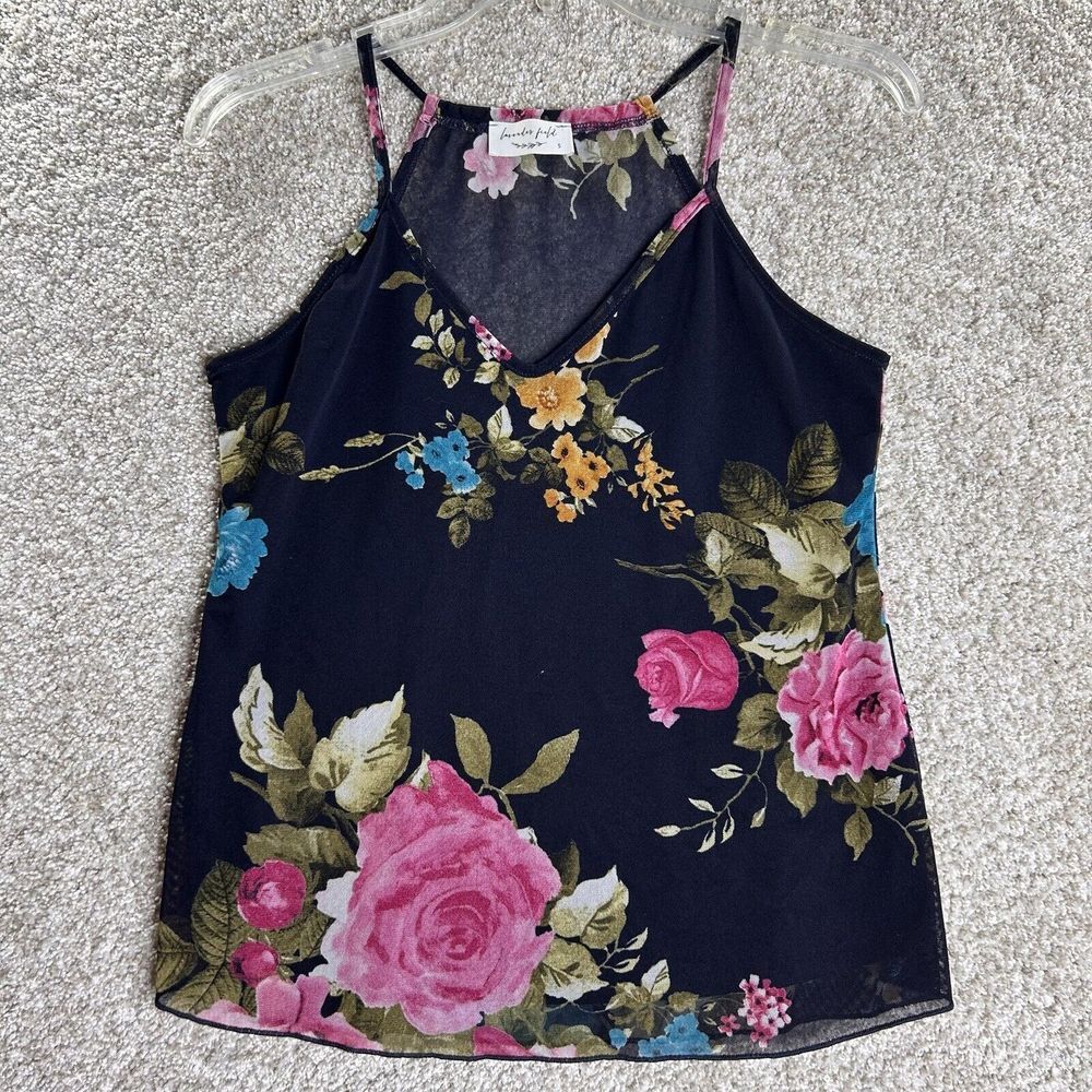 Lavender Field Sleeveless Top Floral‎ Small Sheer Multicolor